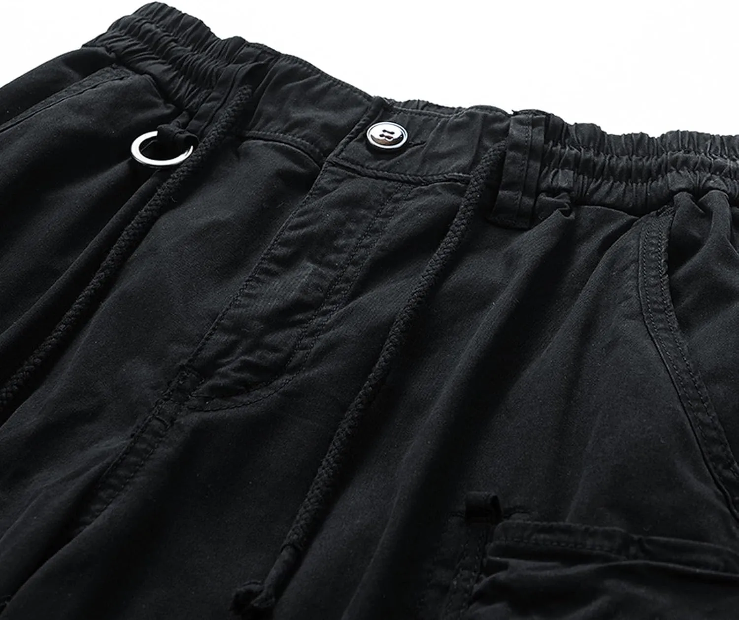 SUWBMHWE Japanese Streetwear Men Harem Pants Mens Beach Going Out Elegant Trendy with Pockets Clothes for Linen Shorts Solid