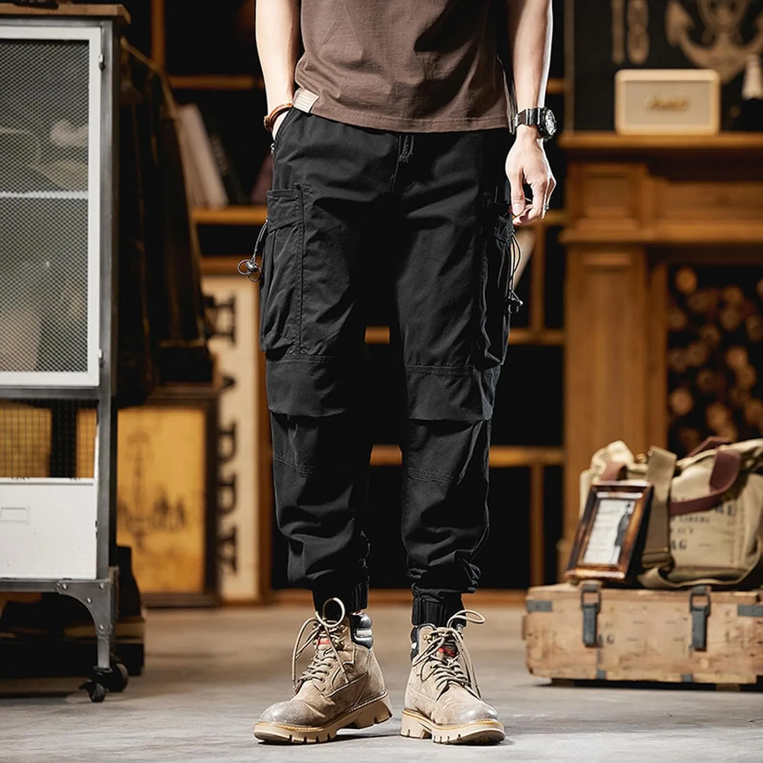 SUWBMHWE Japanese Streetwear Men Harem Pants Mens Beach Going Out Elegant Trendy with Pockets Clothes for Linen Shorts Solid