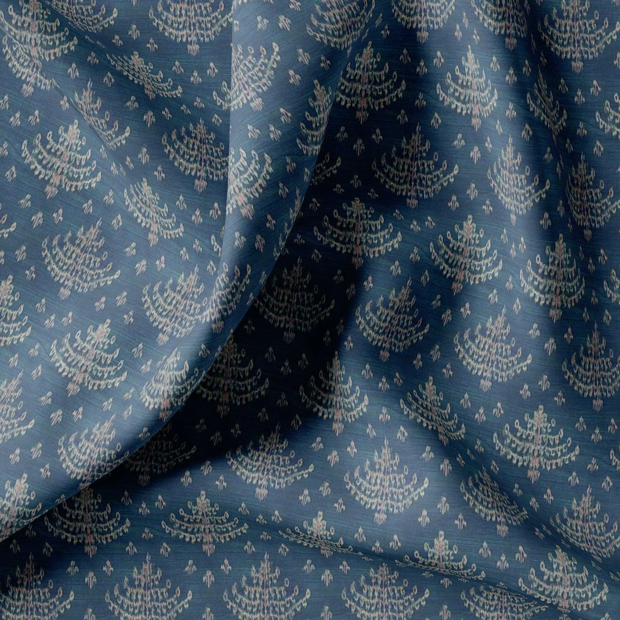 Suzani Over Blue Base Digital Printed Fabric