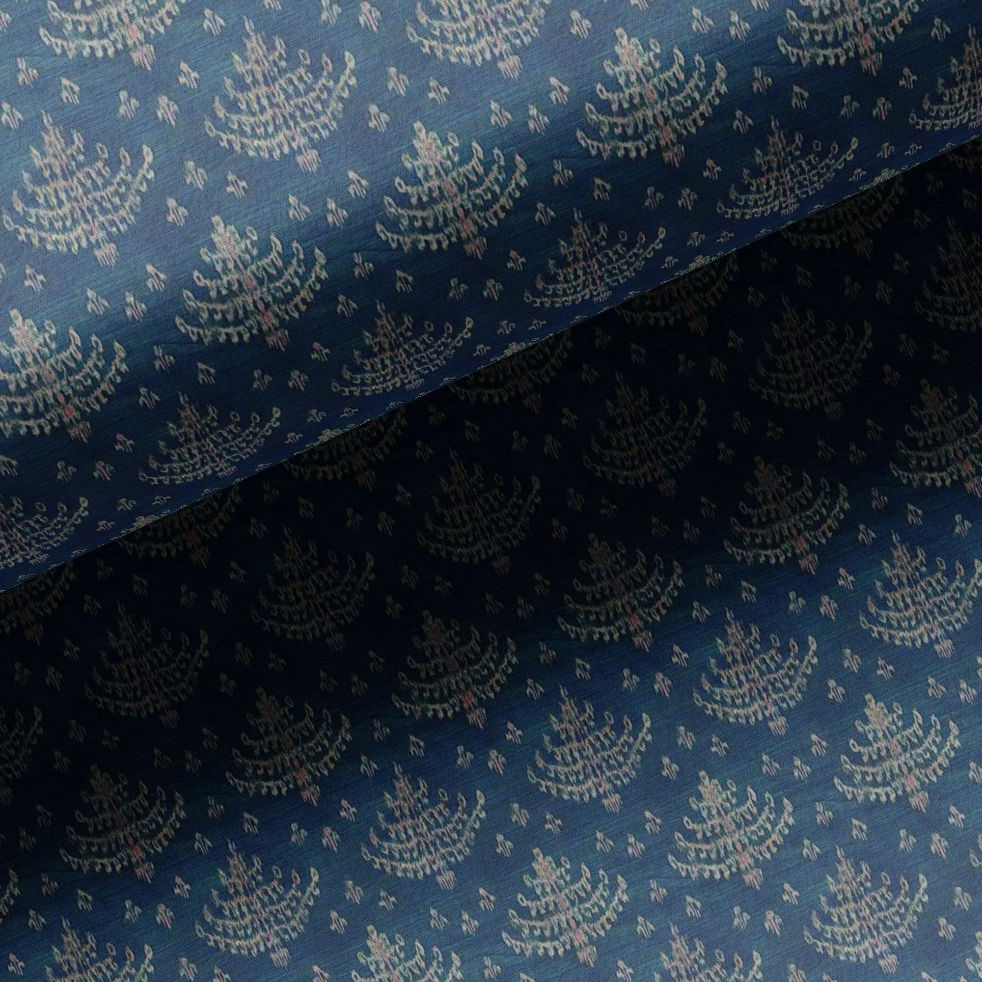 Suzani Over Blue Base Digital Printed Fabric