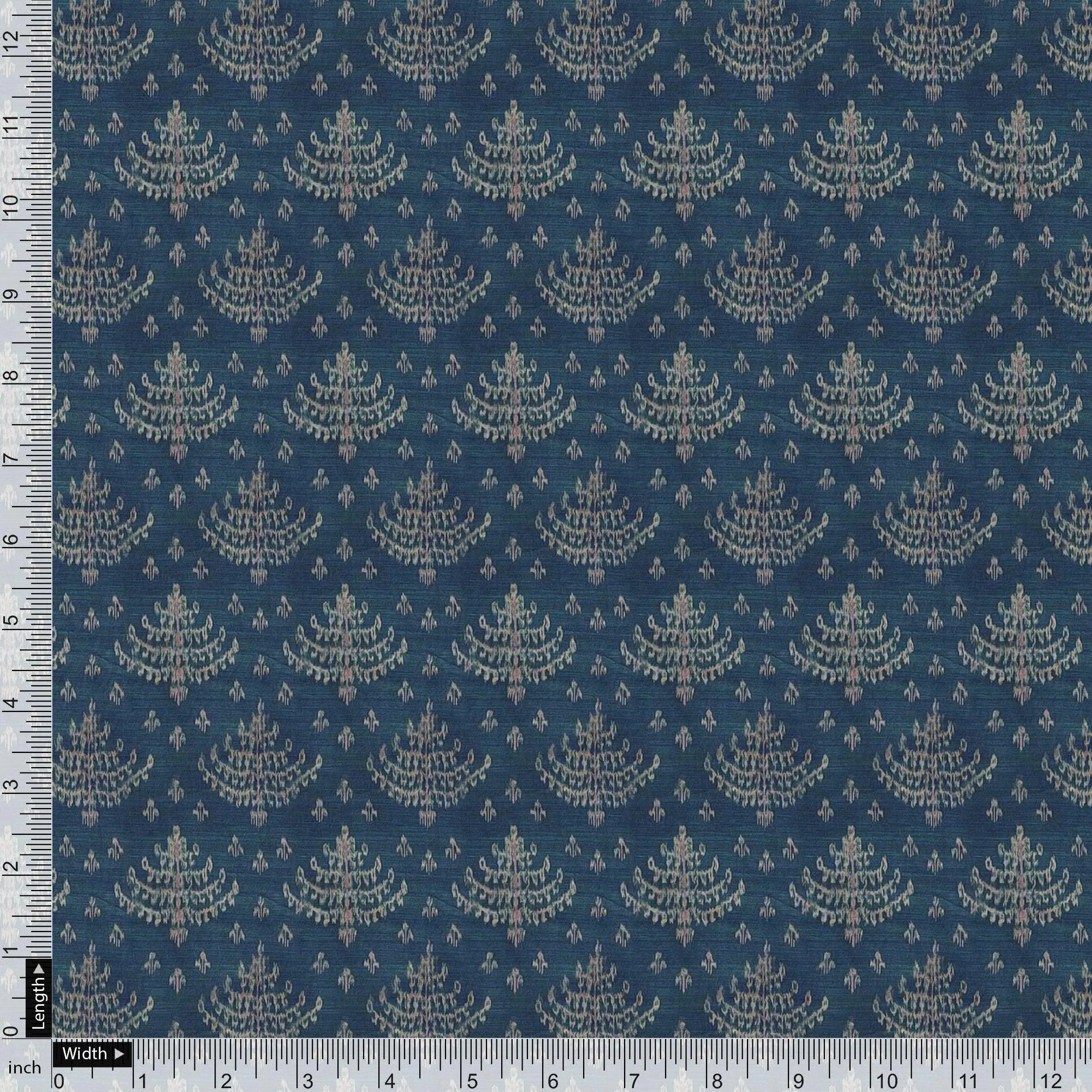 Suzani Over Blue Base Digital Printed Fabric