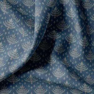 Suzani Over Blue Base Digital Printed Fabric