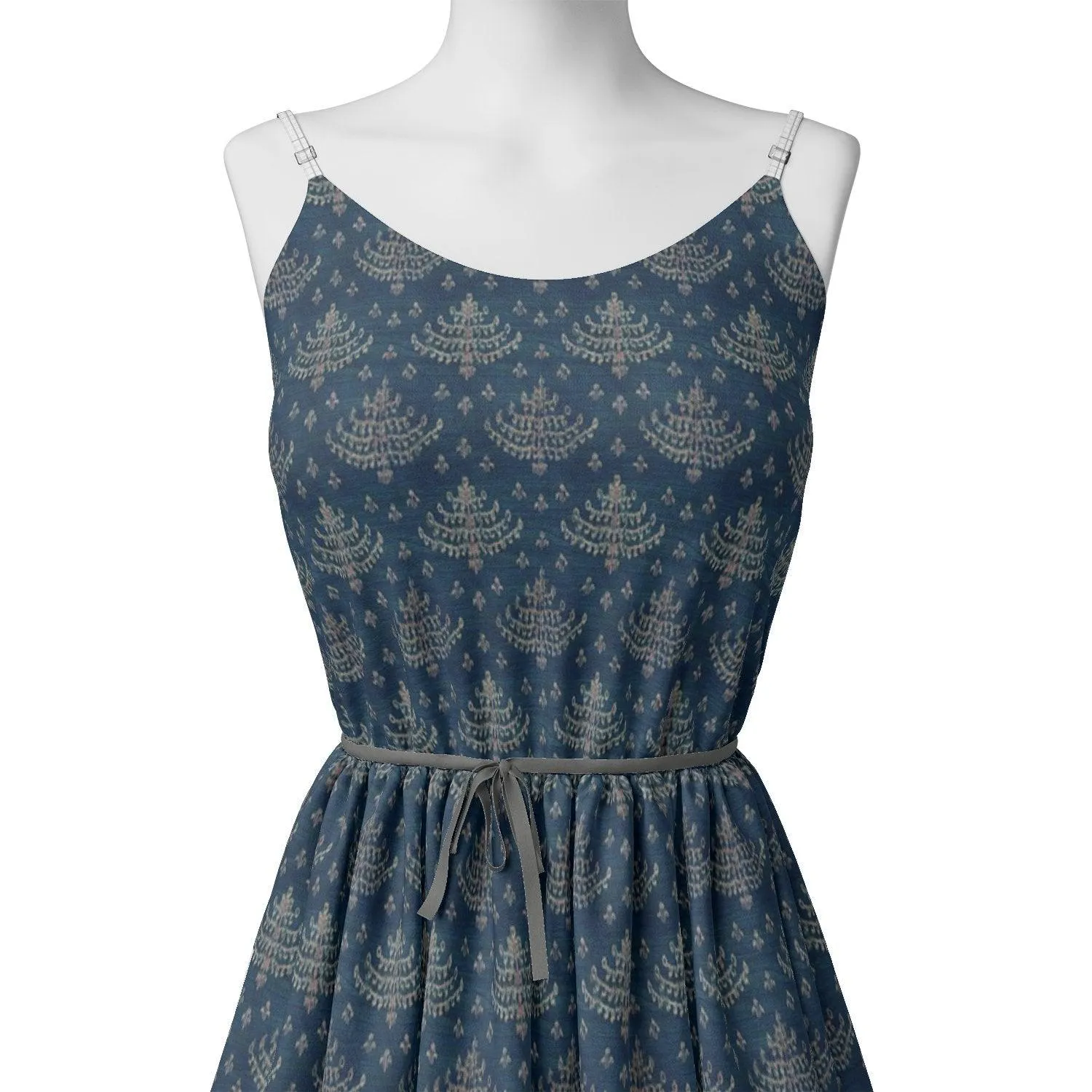 Suzani Over Blue Base Digital Printed Fabric
