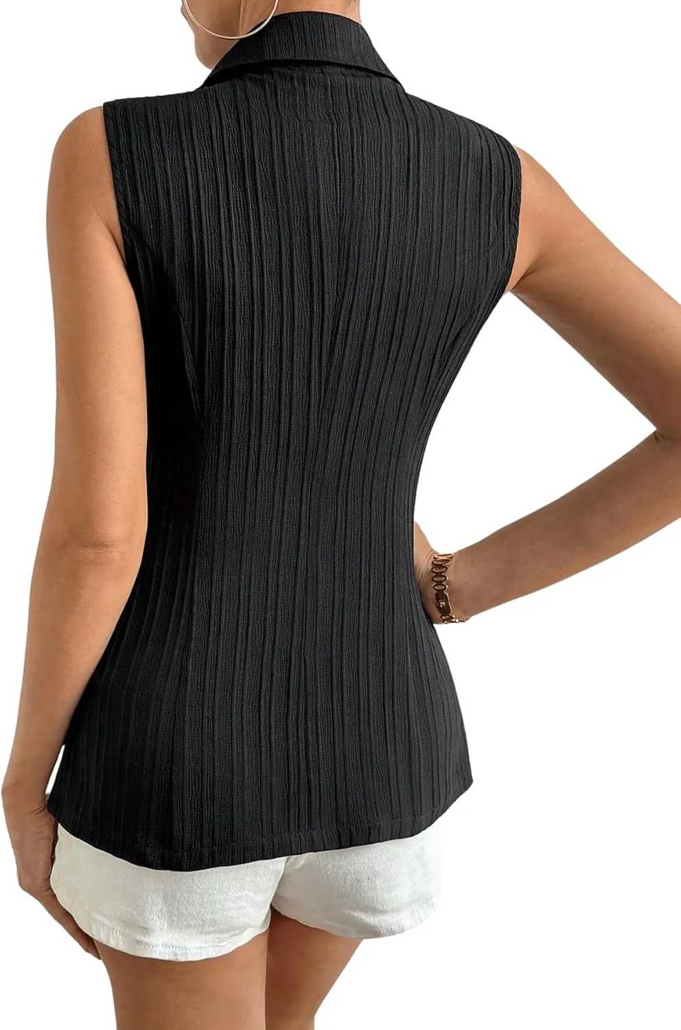SweatyRocks Women's Lapel V Neck Sleeveless Blazer Sheer Mesh Zipper Vest Jackets