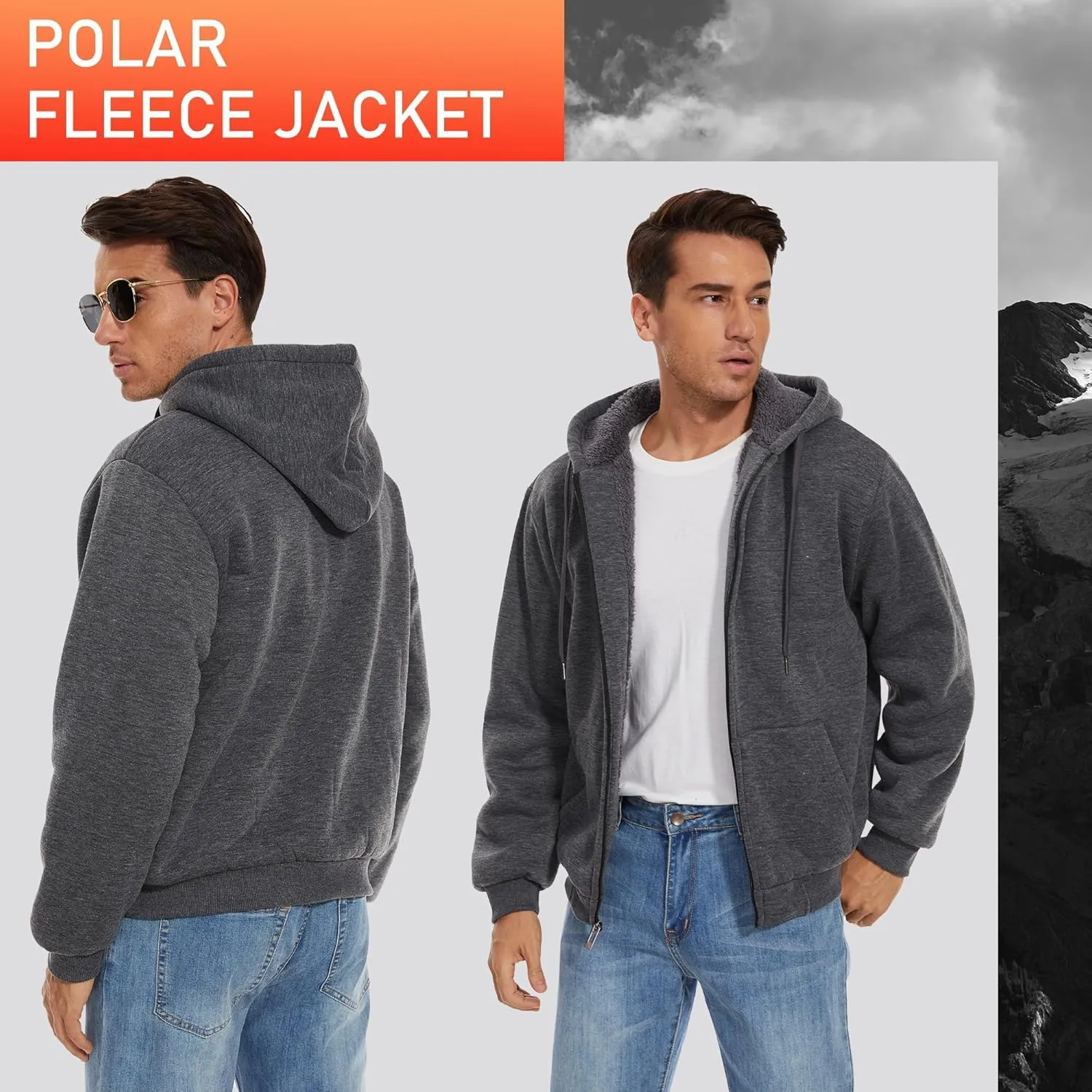 SWISSWELL Men Zip Up Hoodies Sherpa Lined Jacket Heavyweight Fleece Sweatshirt Winter Warm Hooded Coat