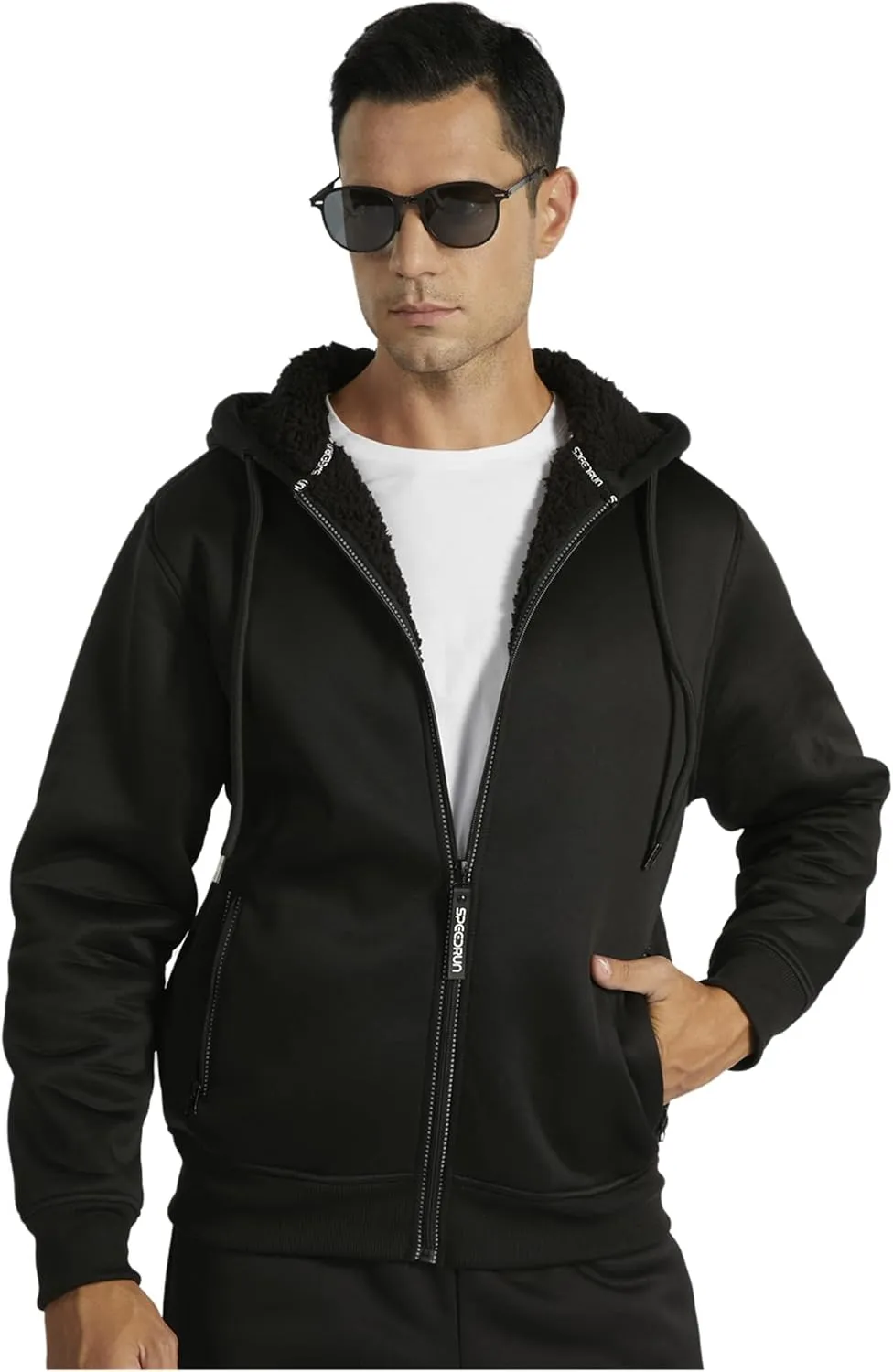 SWISSWELL Men Zip Up Hoodies Sherpa Lined Jacket Heavyweight Fleece Sweatshirt Winter Warm Hooded Coat