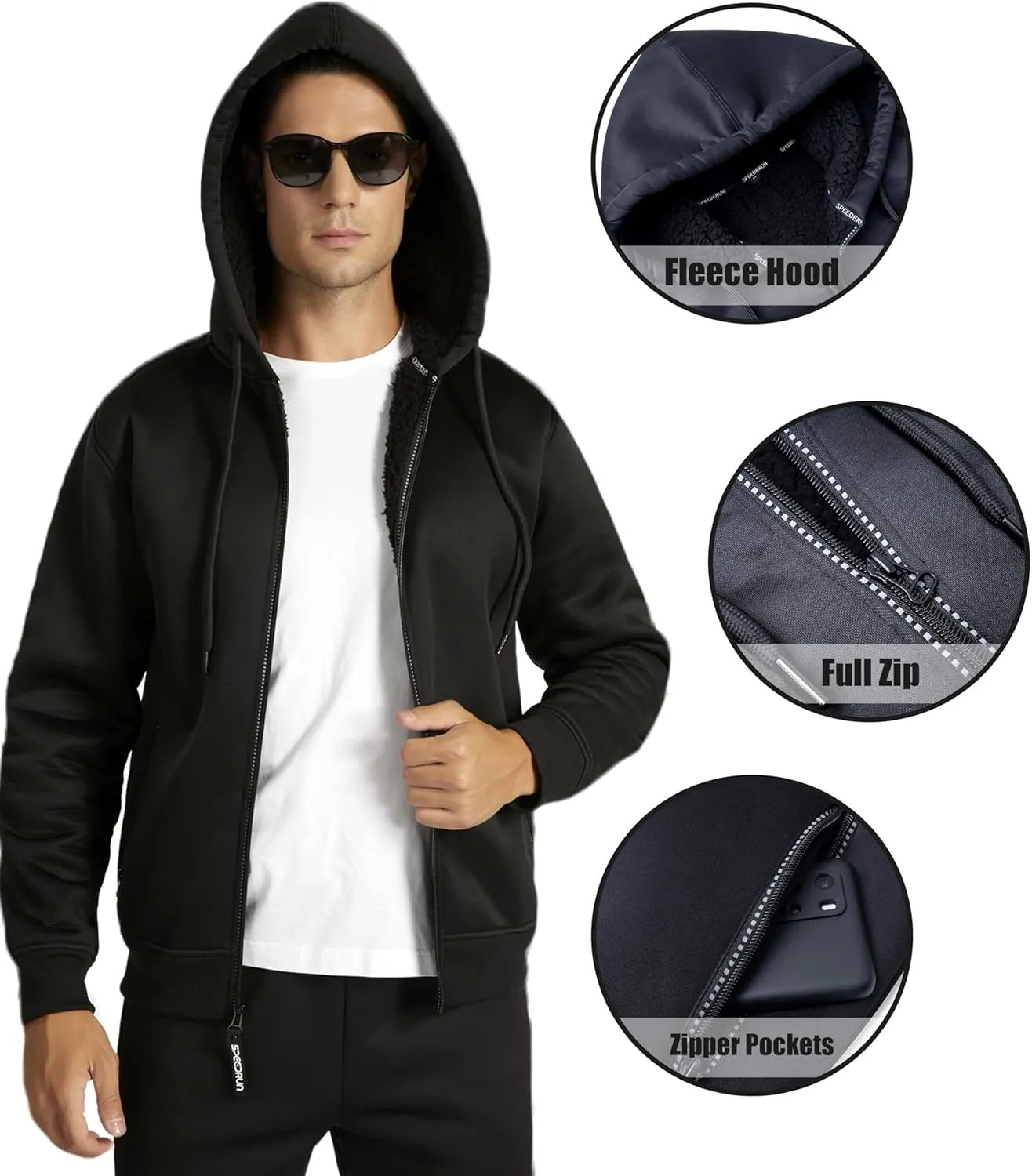 SWISSWELL Men Zip Up Hoodies Sherpa Lined Jacket Heavyweight Fleece Sweatshirt Winter Warm Hooded Coat