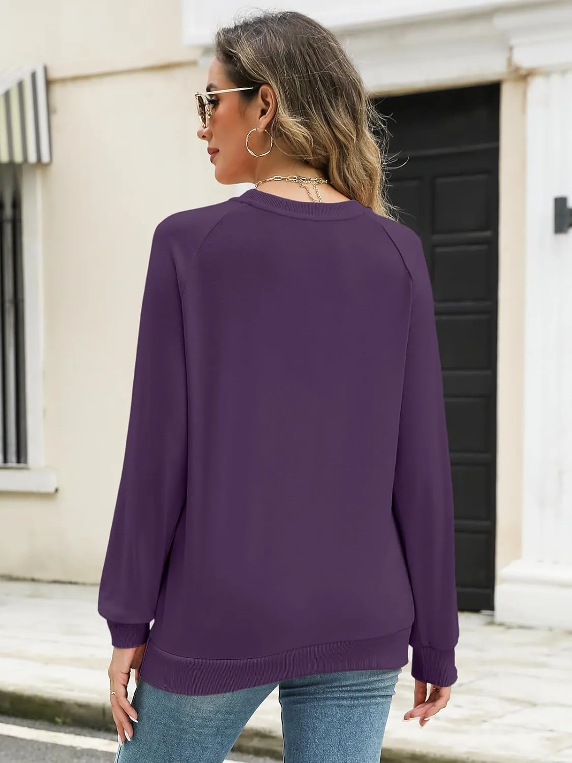 Syellowafter Womens Long Sleeve Shirts Crewneck Fall Tops Casual Loose Fit Basic Pullover Top