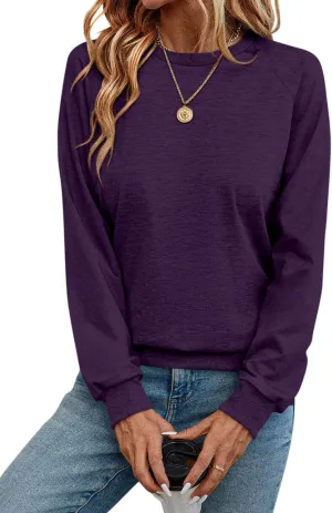 Syellowafter Womens Long Sleeve Shirts Crewneck Fall Tops Casual Loose Fit Basic Pullover Top