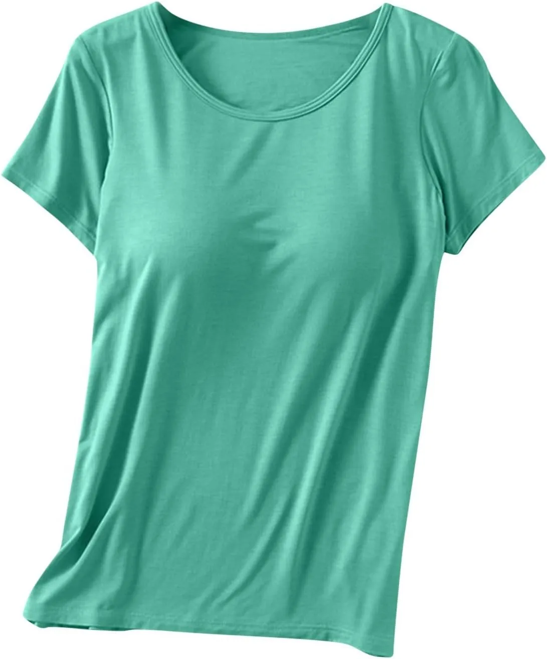 T-Shirt with Built in Bra Padded Comfy Womens Basic Workout Sports Tee Tops Summer Short Sleeve Running T Shirts