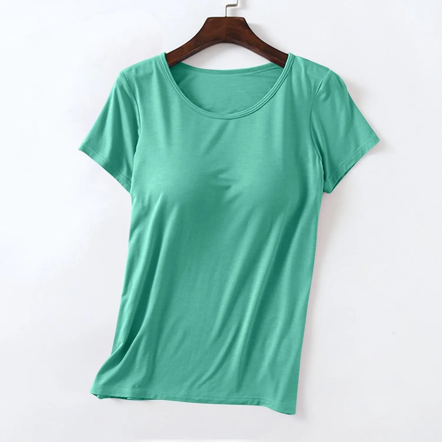T-Shirt with Built in Bra Padded Comfy Womens Basic Workout Sports Tee Tops Summer Short Sleeve Running T Shirts