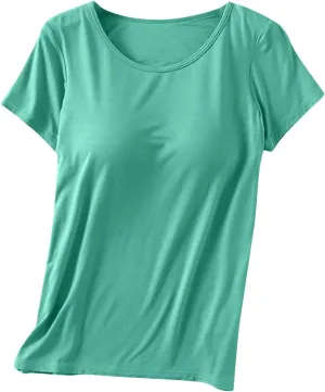 T-Shirt with Built in Bra Padded Comfy Womens Basic Workout Sports Tee Tops Summer Short Sleeve Running T Shirts