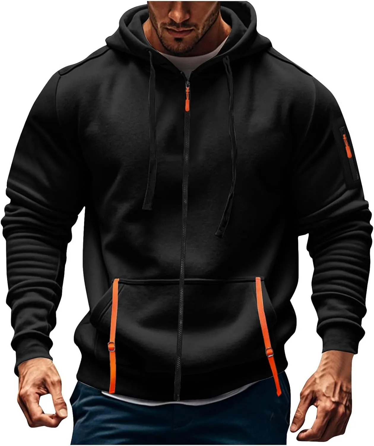 Tactical Hoodie for Men Winter Warm Fleece Jacket Thermal Long Sleeve Hooded Sweatshirt Multi Pockets Coat Outerwear