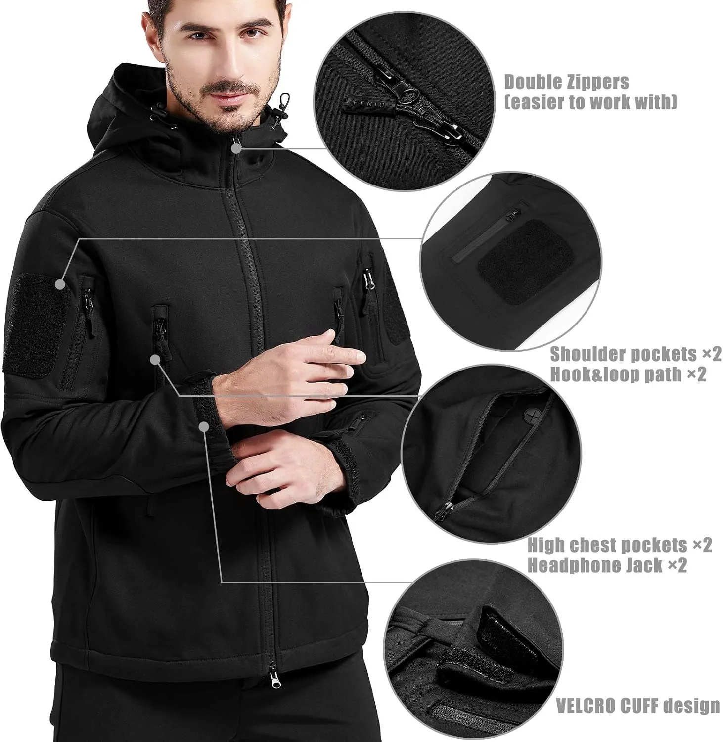 Tactical Jacket for Men, Waterproof and Windproof Outdoor Work Soft Fleece Military Jacket