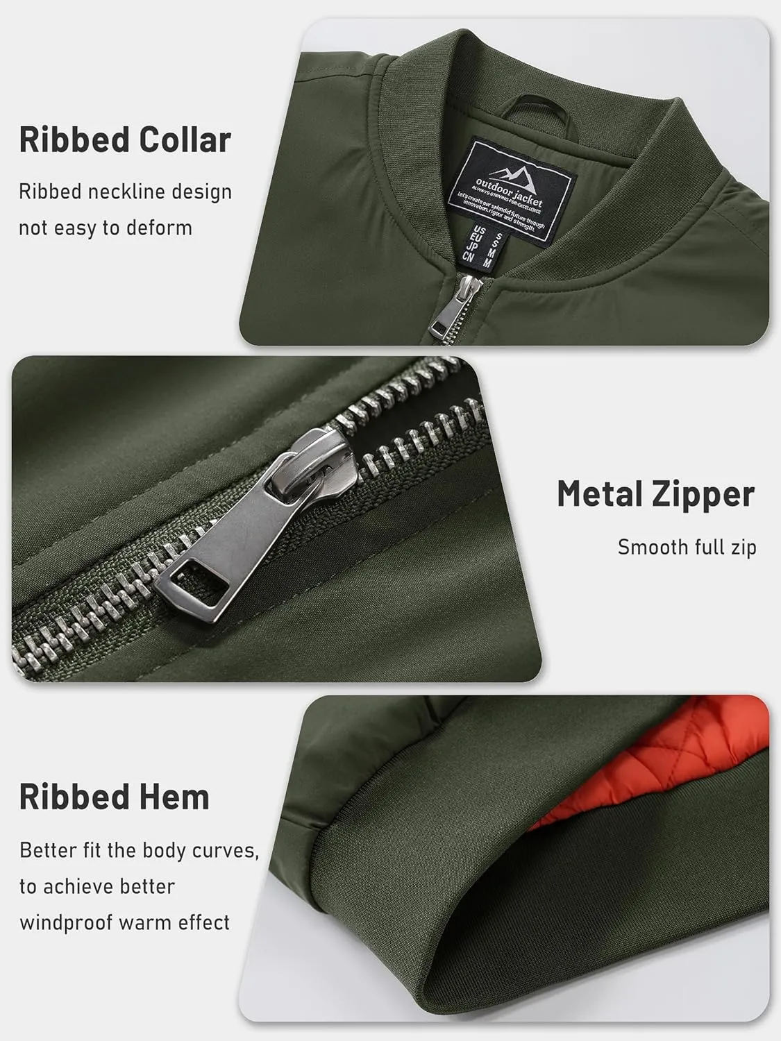 TACVASEN Mens Bomber Jacket Windproof Windbreaker Thermal Quilted Jacket Warm Winter Padded Coats