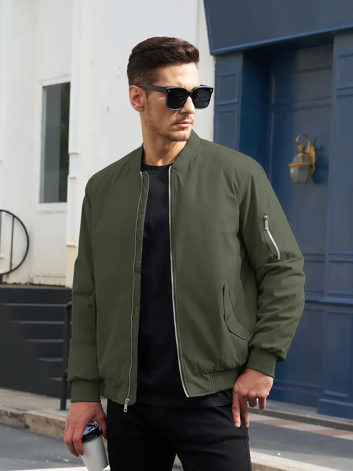 TACVASEN Mens Bomber Jacket Windproof Windbreaker Thermal Quilted Jacket Warm Winter Padded Coats