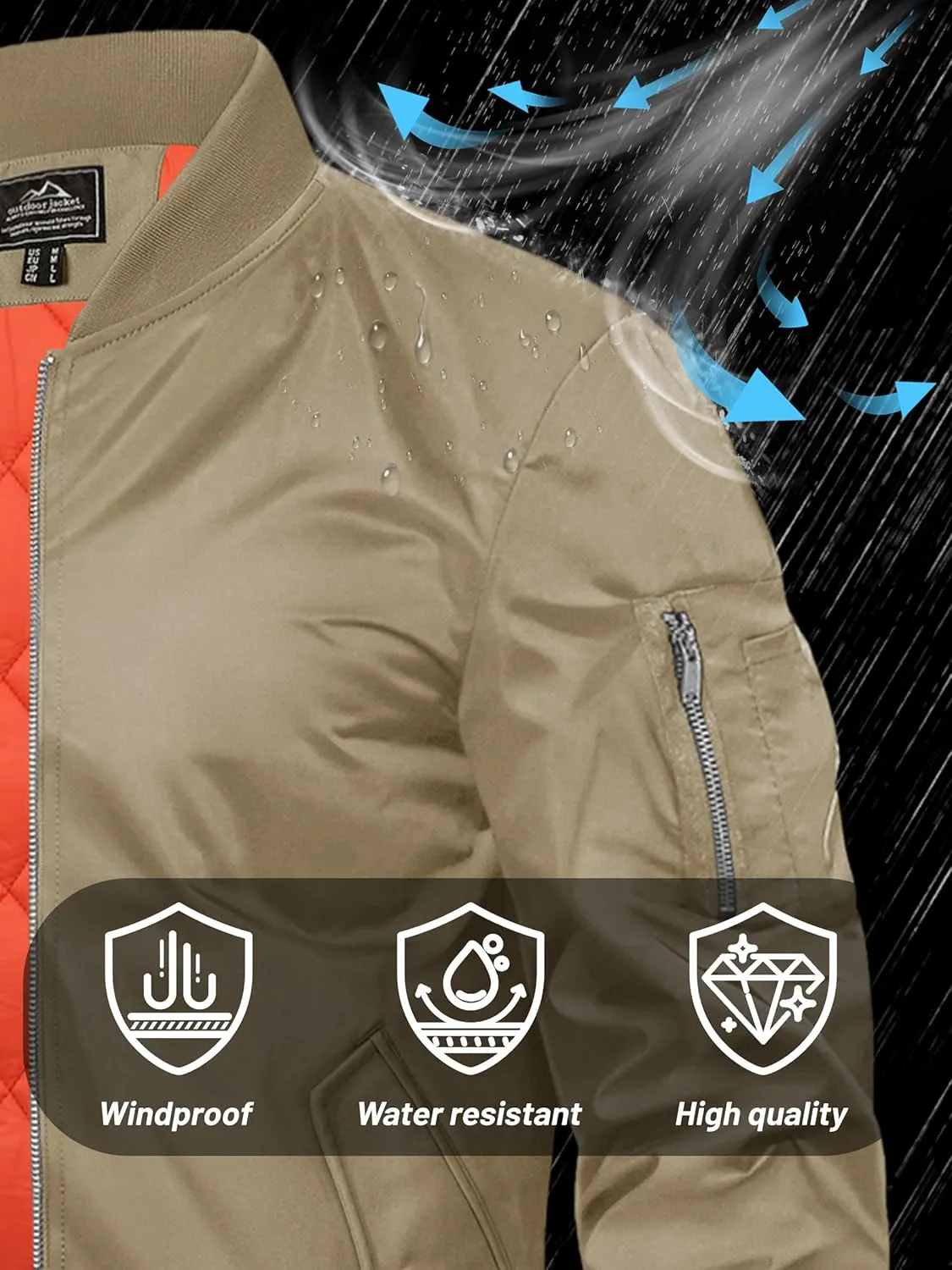 TACVASEN Mens Bomber Jacket Windproof Windbreaker Thermal Quilted Jacket Warm Winter Padded Coats
