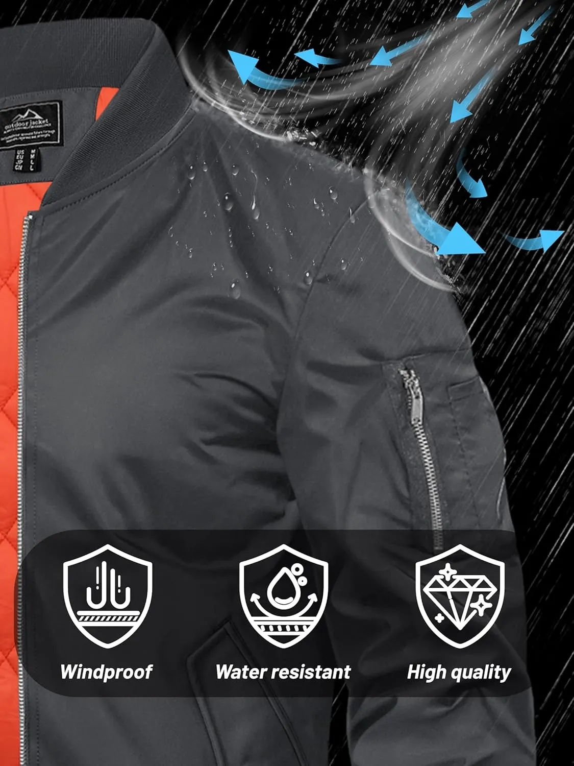 TACVASEN Mens Bomber Jacket Windproof Windbreaker Thermal Quilted Jacket Warm Winter Padded Coats