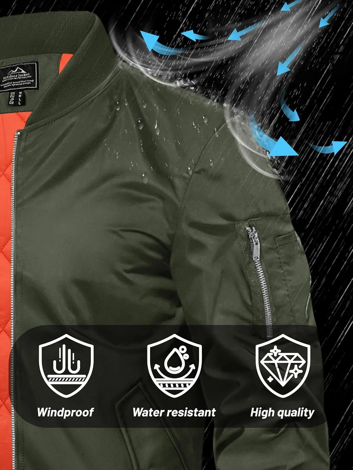 TACVASEN Mens Bomber Jacket Windproof Windbreaker Thermal Quilted Jacket Warm Winter Padded Coats