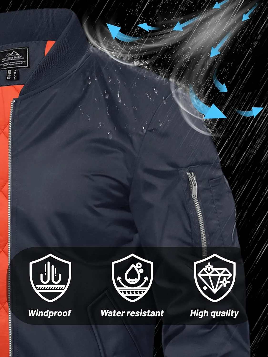 TACVASEN Mens Bomber Jacket Windproof Windbreaker Thermal Quilted Jacket Warm Winter Padded Coats