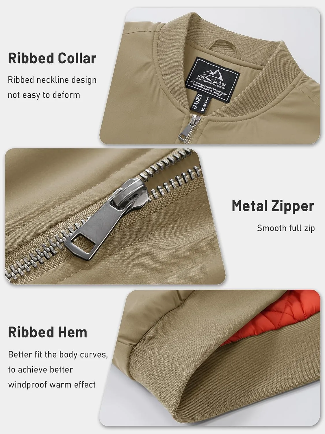 TACVASEN Mens Bomber Jacket Windproof Windbreaker Thermal Quilted Jacket Warm Winter Padded Coats