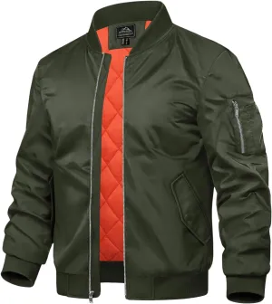 TACVASEN Mens Bomber Jacket Windproof Windbreaker Thermal Quilted Jacket Warm Winter Padded Coats