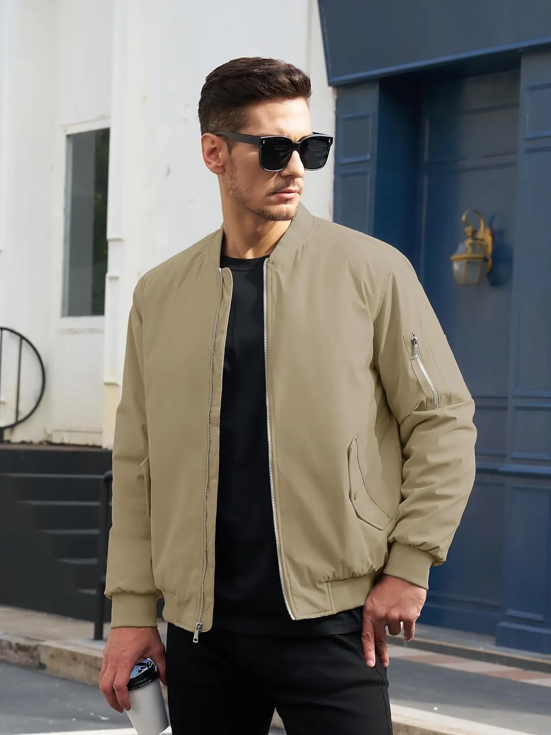 TACVASEN Mens Bomber Jacket Windproof Windbreaker Thermal Quilted Jacket Warm Winter Padded Coats