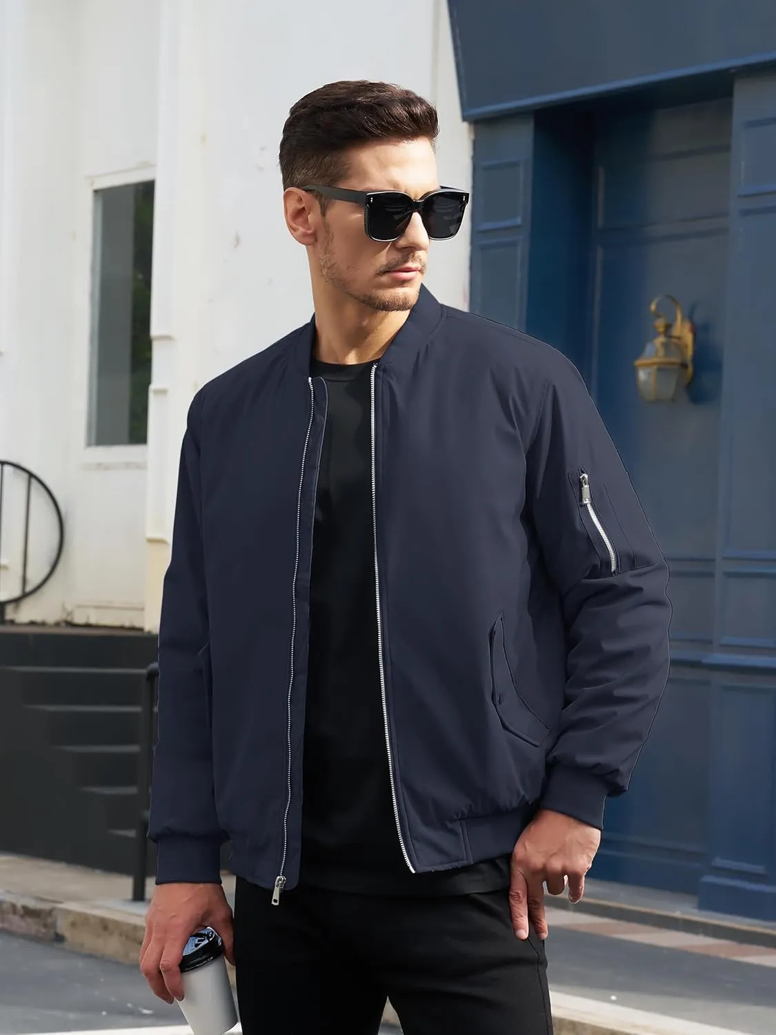 TACVASEN Mens Bomber Jacket Windproof Windbreaker Thermal Quilted Jacket Warm Winter Padded Coats
