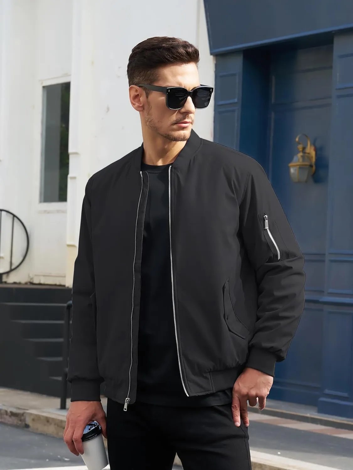 TACVASEN Mens Bomber Jacket Windproof Windbreaker Thermal Quilted Jacket Warm Winter Padded Coats
