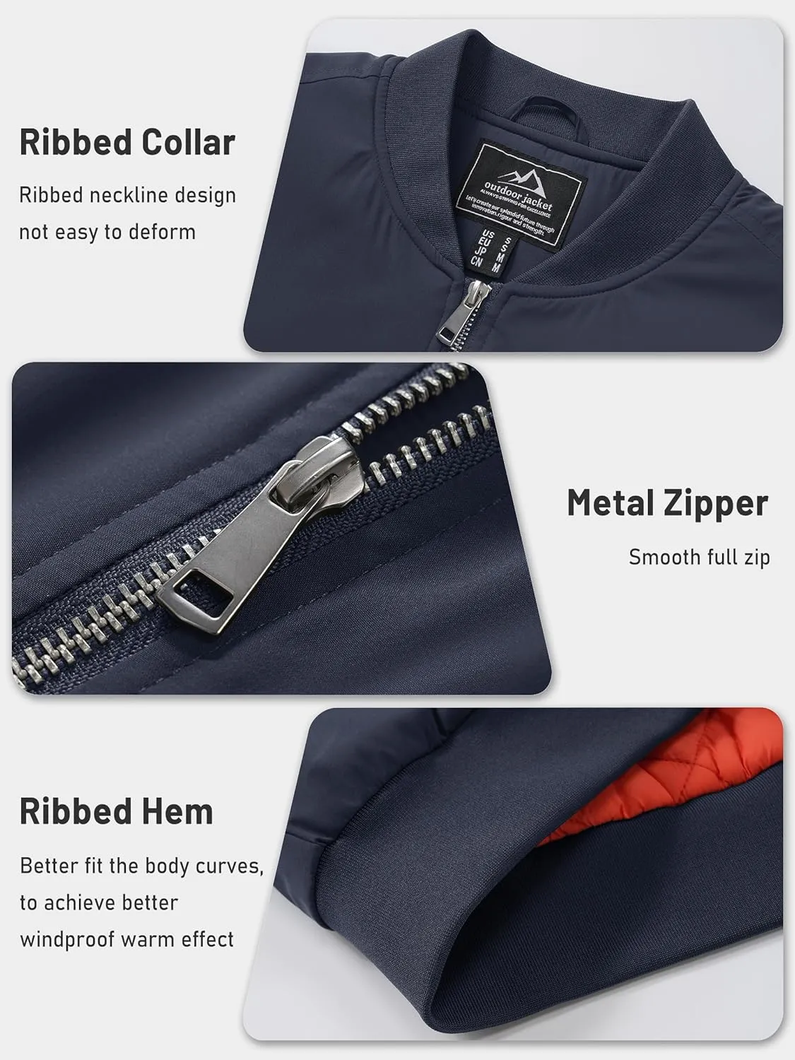 TACVASEN Mens Bomber Jacket Windproof Windbreaker Thermal Quilted Jacket Warm Winter Padded Coats