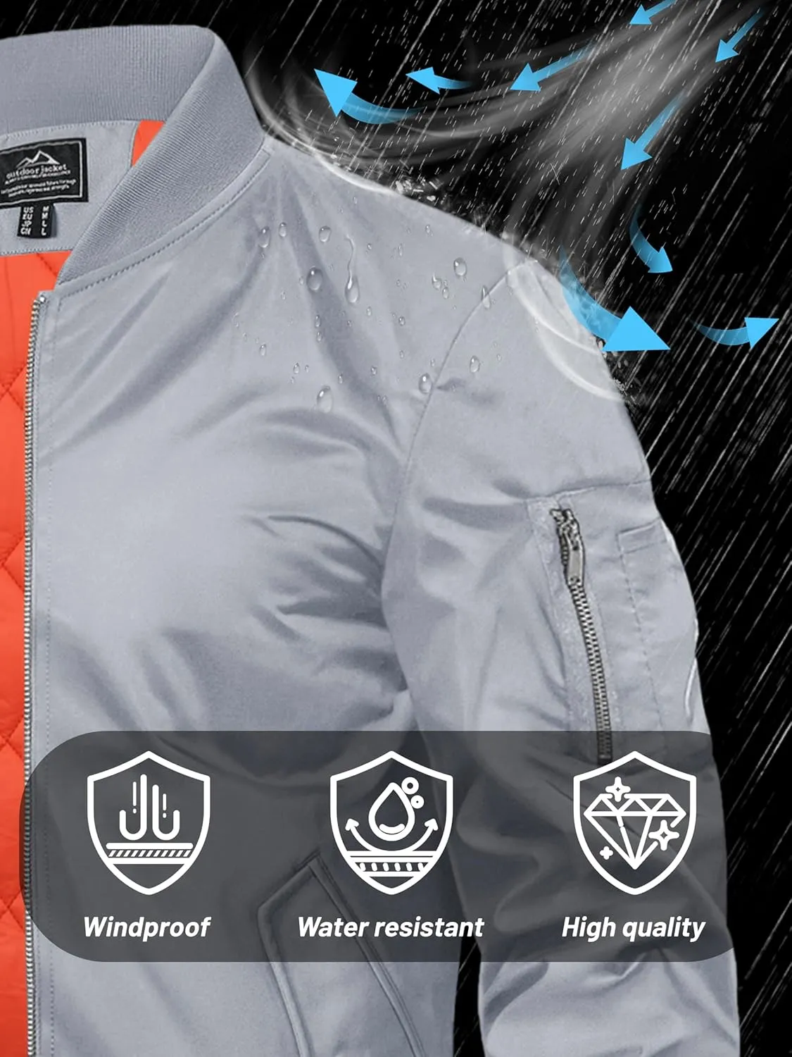 TACVASEN Mens Bomber Jacket Windproof Windbreaker Thermal Quilted Jacket Warm Winter Padded Coats