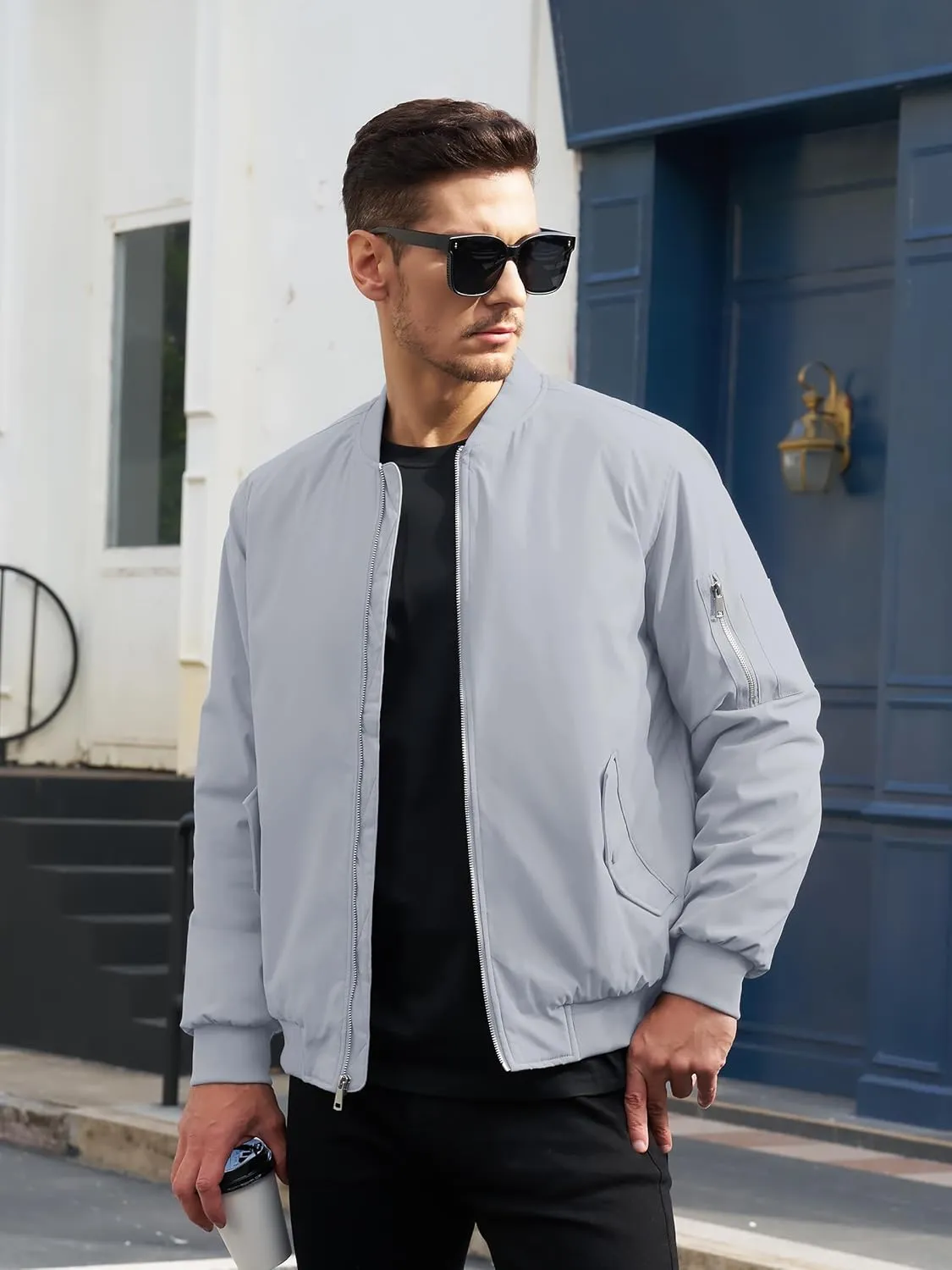 TACVASEN Mens Bomber Jacket Windproof Windbreaker Thermal Quilted Jacket Warm Winter Padded Coats