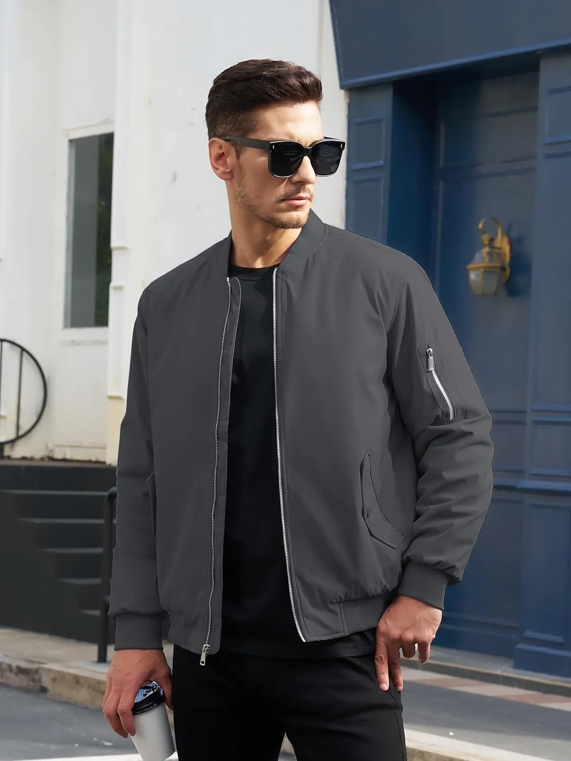 TACVASEN Mens Bomber Jacket Windproof Windbreaker Thermal Quilted Jacket Warm Winter Padded Coats