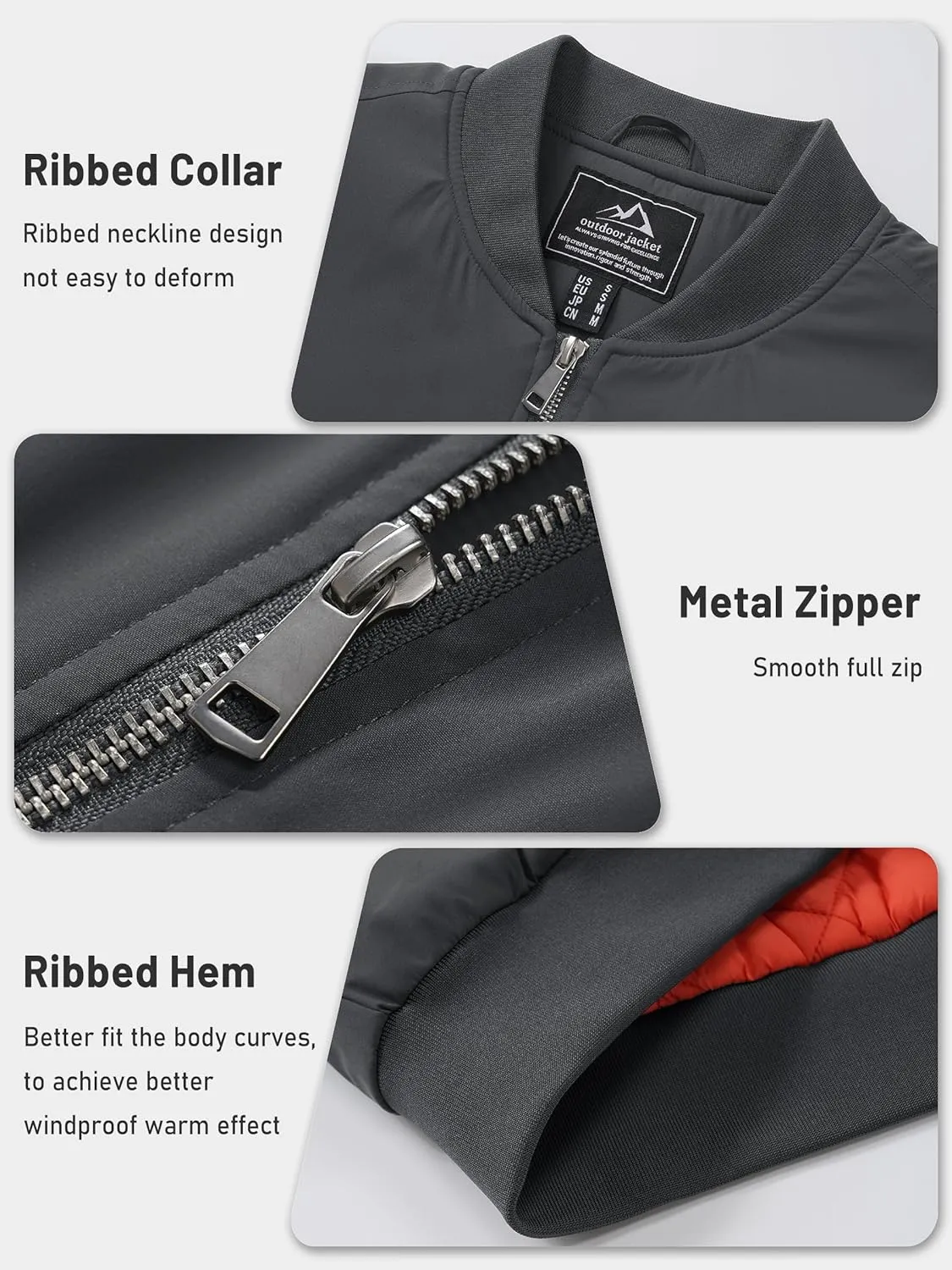TACVASEN Mens Bomber Jacket Windproof Windbreaker Thermal Quilted Jacket Warm Winter Padded Coats
