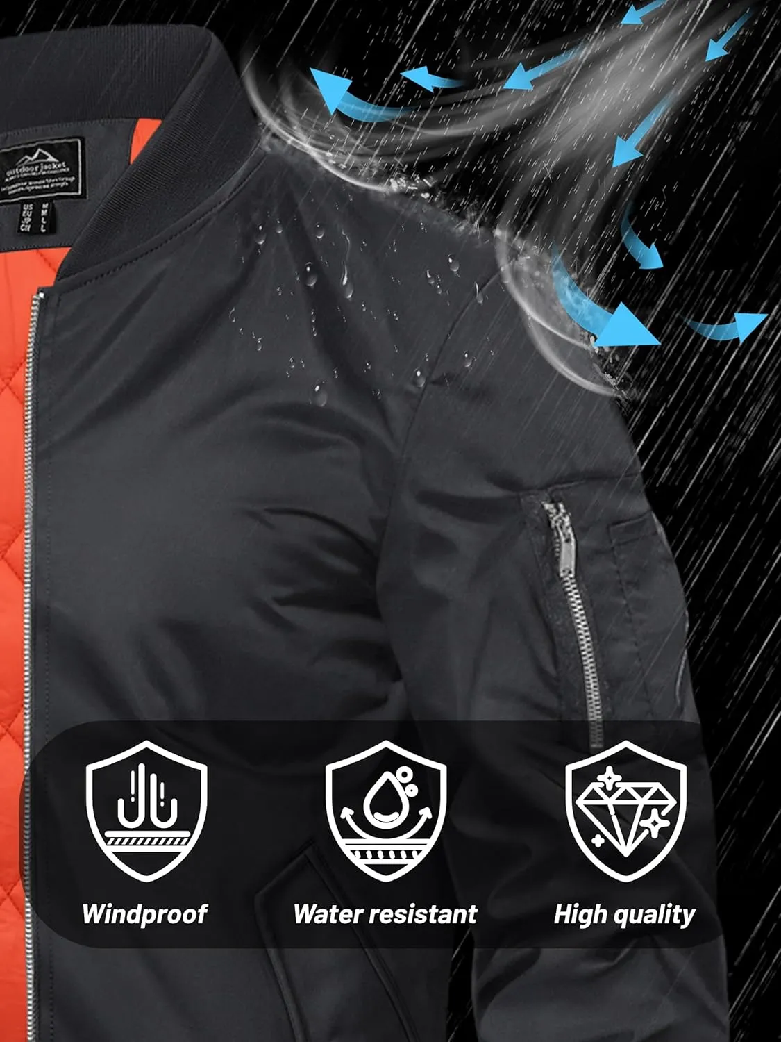 TACVASEN Mens Bomber Jacket Windproof Windbreaker Thermal Quilted Jacket Warm Winter Padded Coats