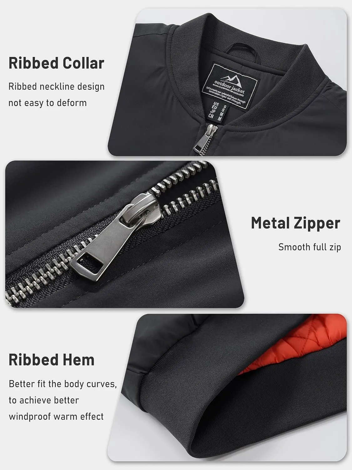 TACVASEN Mens Bomber Jacket Windproof Windbreaker Thermal Quilted Jacket Warm Winter Padded Coats