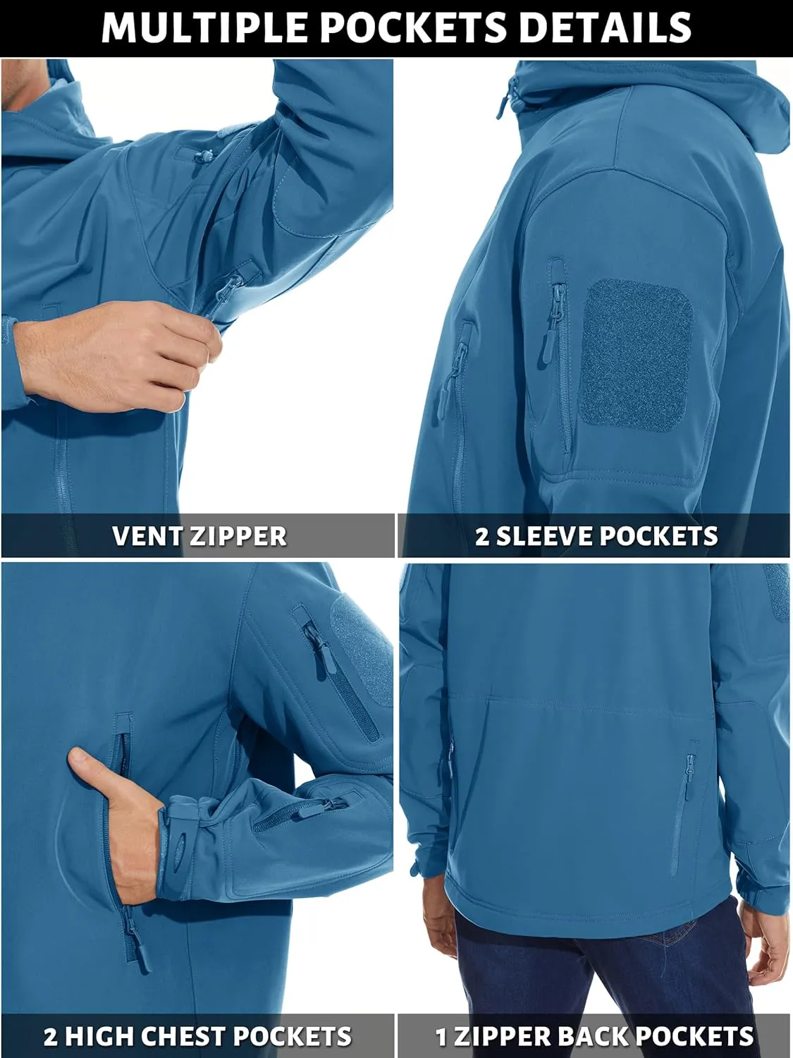 TACVASEN Men's Special Ops Military Tactical Rain Jackets Winter Warm Fleece Softshell Hooded Raincoat Snowboard