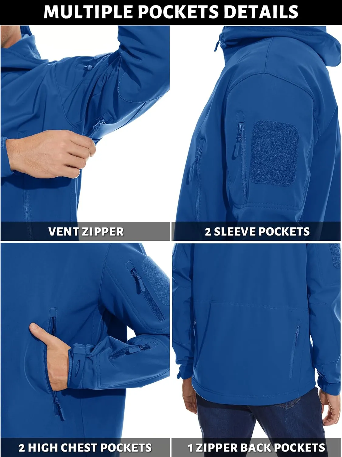 TACVASEN Men's Special Ops Military Tactical Rain Jackets Winter Warm Fleece Softshell Hooded Raincoat Snowboard