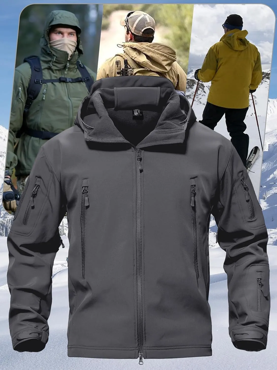 TACVASEN Men's Special Ops Military Tactical Rain Jackets Winter Warm Fleece Softshell Hooded Raincoat Snowboard