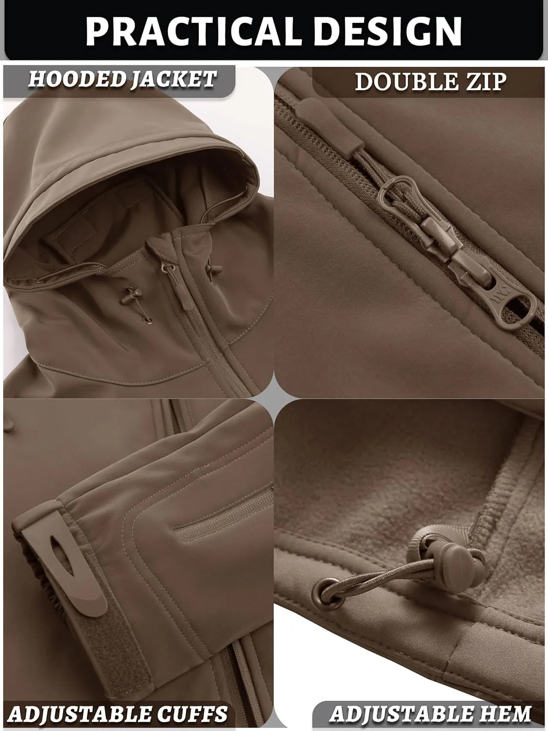 TACVASEN Men's Special Ops Military Tactical Rain Jackets Winter Warm Fleece Softshell Hooded Raincoat Snowboard