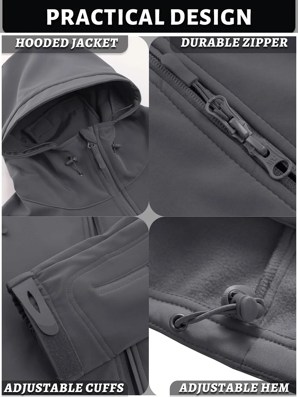 TACVASEN Men's Special Ops Military Tactical Rain Jackets Winter Warm Fleece Softshell Hooded Raincoat Snowboard