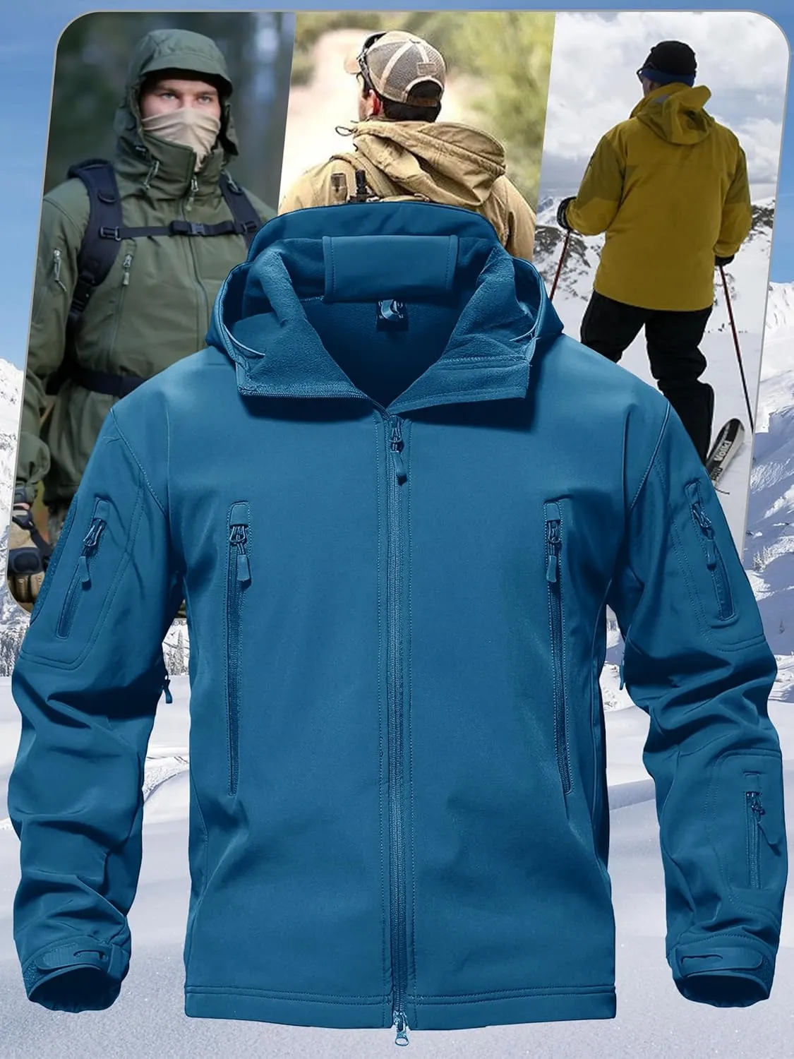 TACVASEN Men's Special Ops Military Tactical Rain Jackets Winter Warm Fleece Softshell Hooded Raincoat Snowboard