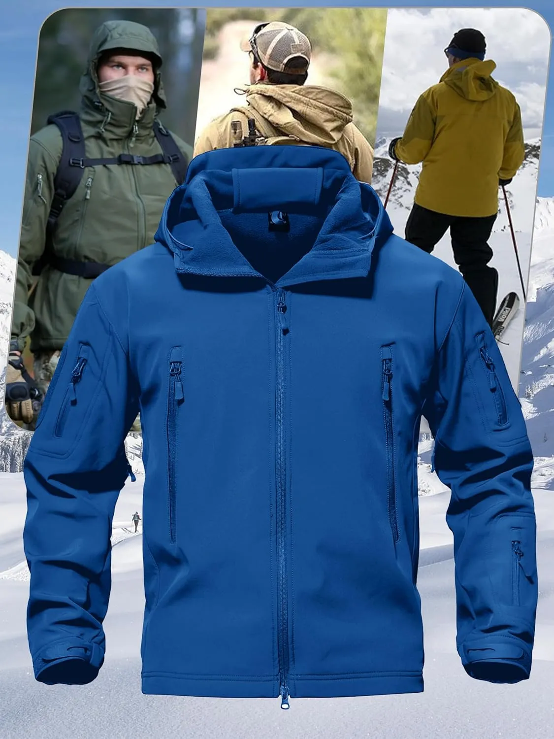 TACVASEN Men's Special Ops Military Tactical Rain Jackets Winter Warm Fleece Softshell Hooded Raincoat Snowboard
