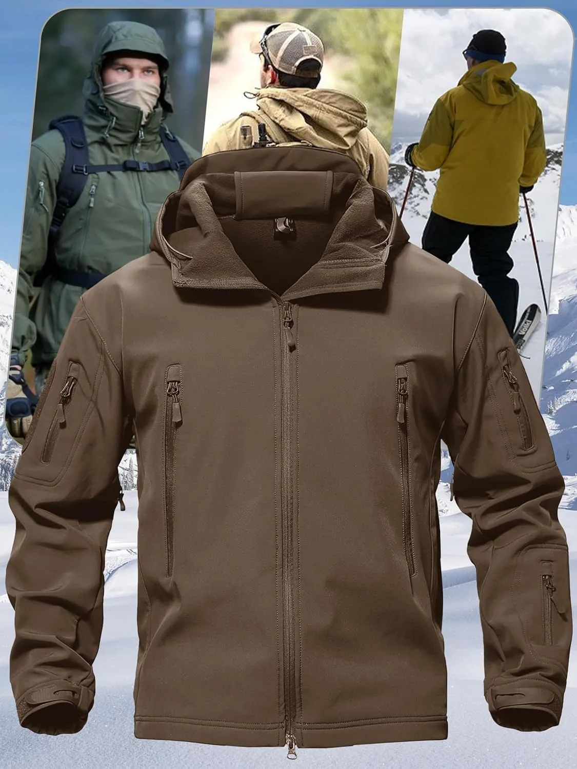 TACVASEN Men's Special Ops Military Tactical Rain Jackets Winter Warm Fleece Softshell Hooded Raincoat Snowboard