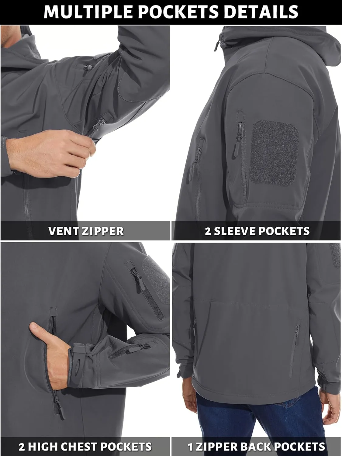 TACVASEN Men's Special Ops Military Tactical Rain Jackets Winter Warm Fleece Softshell Hooded Raincoat Snowboard
