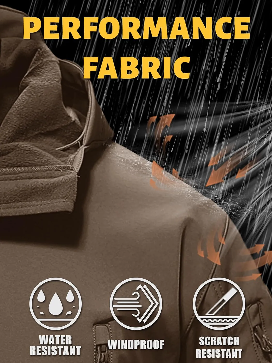 TACVASEN Men's Special Ops Military Tactical Rain Jackets Winter Warm Fleece Softshell Hooded Raincoat Snowboard