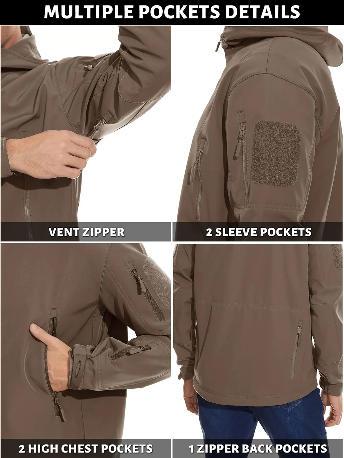 TACVASEN Men's Special Ops Military Tactical Rain Jackets Winter Warm Fleece Softshell Hooded Raincoat Snowboard