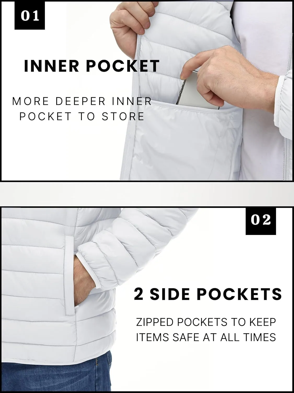 TACVASEN Puffer Jacket for Men Winter Warm Winter Lightweight Coat Water Repellent Windproof Insulated Jacket