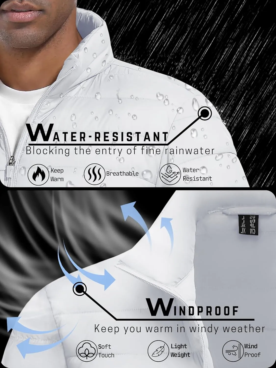 TACVASEN Puffer Jacket for Men Winter Warm Winter Lightweight Coat Water Repellent Windproof Insulated Jacket