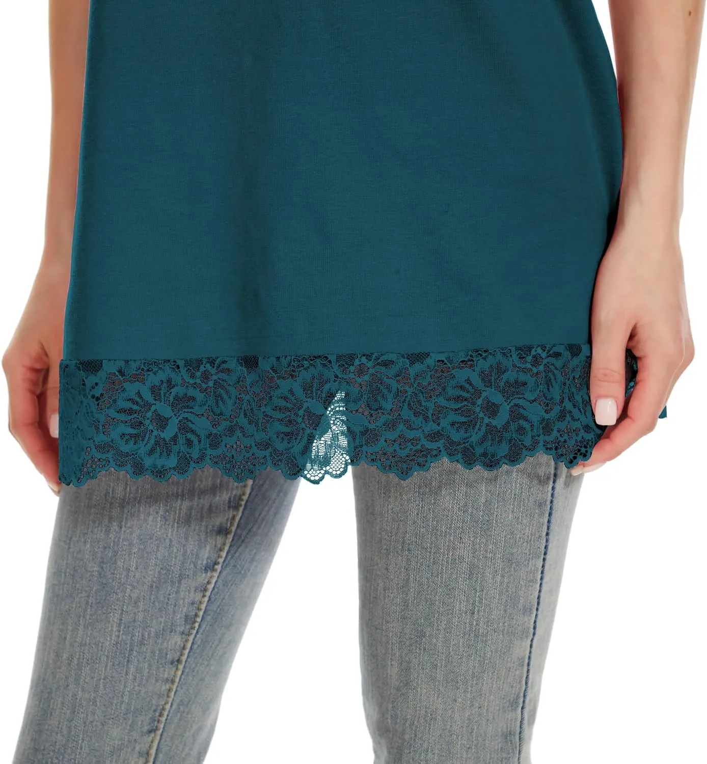 TAIPOVE Lace Camisole Tops for Women for Under Clothes Cotton Long Tank Shirt Extender Layering Sleeveless Tunic 2PKS
